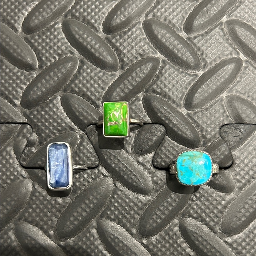 Set of 3 Sterling Silver (.925) and Stone Rings Size 6/7